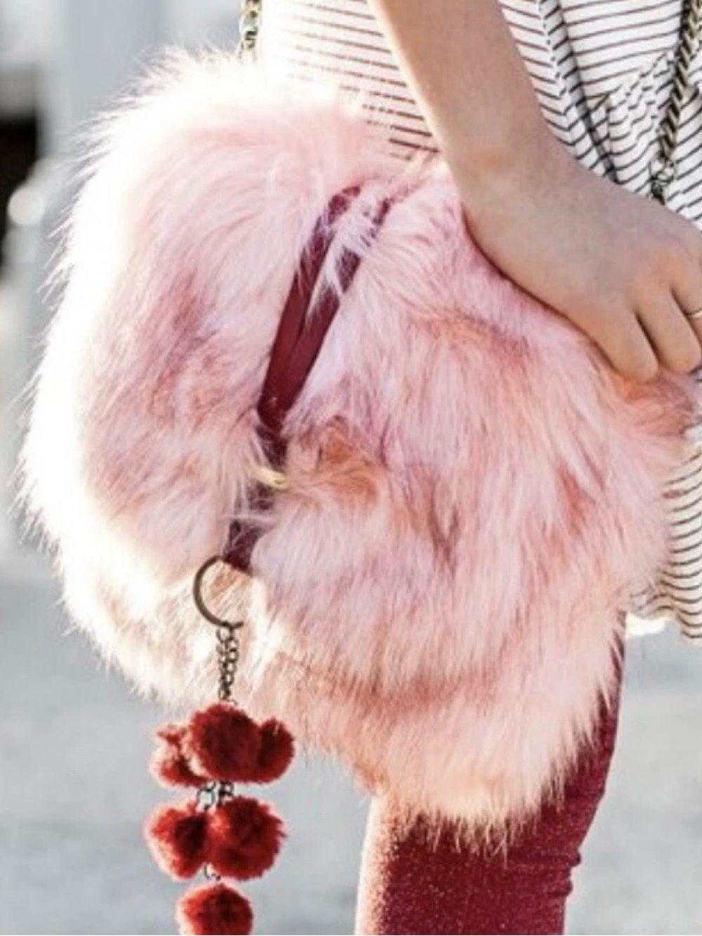 Joyfolie |girls| Pink Fuzzy Pom-Accent Crossbody Bag